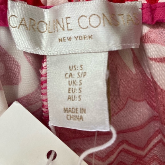 Caroline Constas Printed Wide Leg Pants High Rise with Pockets NWT Pink White - Picture 6 of 11